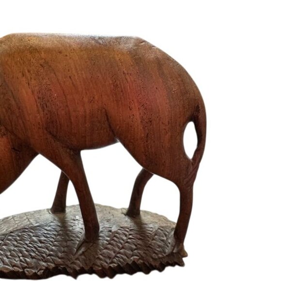 Hand-Carved Wooden Grazing Deer Figurine Sculpture - Picture 3 of 9